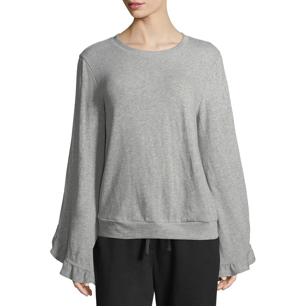 A.L.C. Camden Crewneck Bell-Sleeve Top Crew Neck Split Sleeve Ruffle Gray Size S